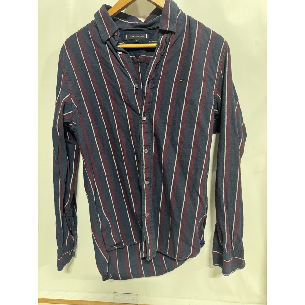 Vintage Tommy Hilfiger Shirt Men Small Red Stripe Button Up Verticle